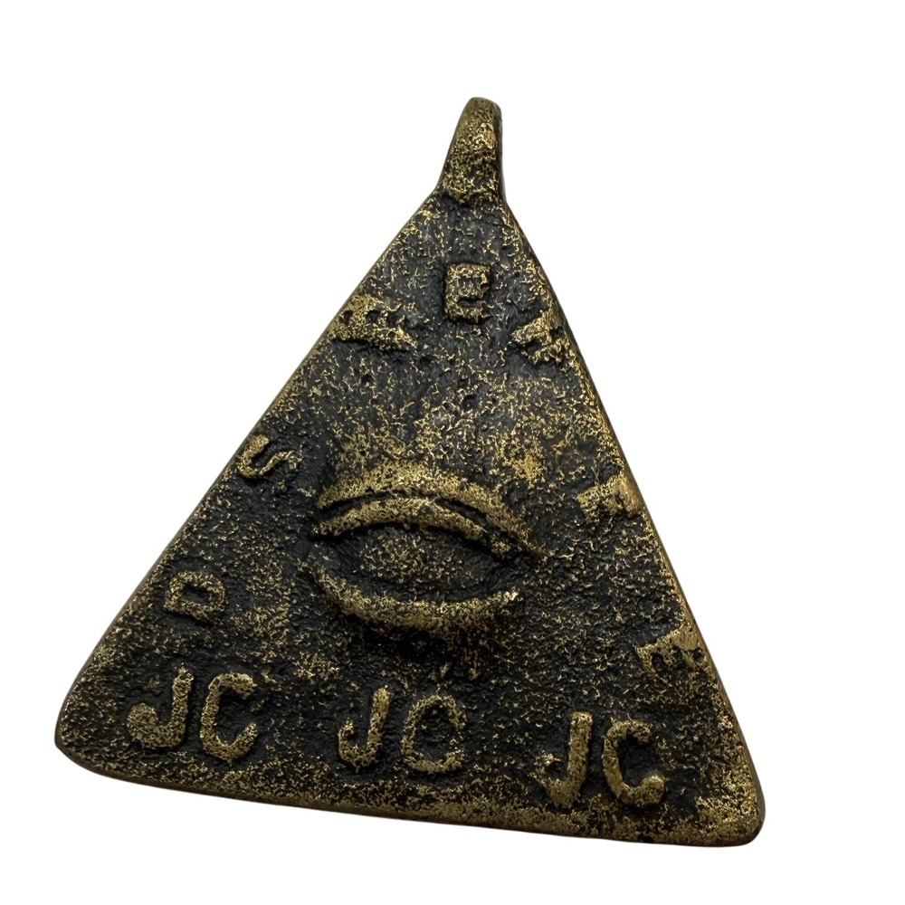 Vintage Bronze Eye of Providence Triangle Pendant JC JC JC Occult Symbol Charm